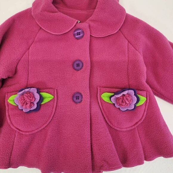 Mack & Co Fushia Fleece Flower Embelished Coat Jacket Size 24 mos NWT L1 - Picture 3 of 5